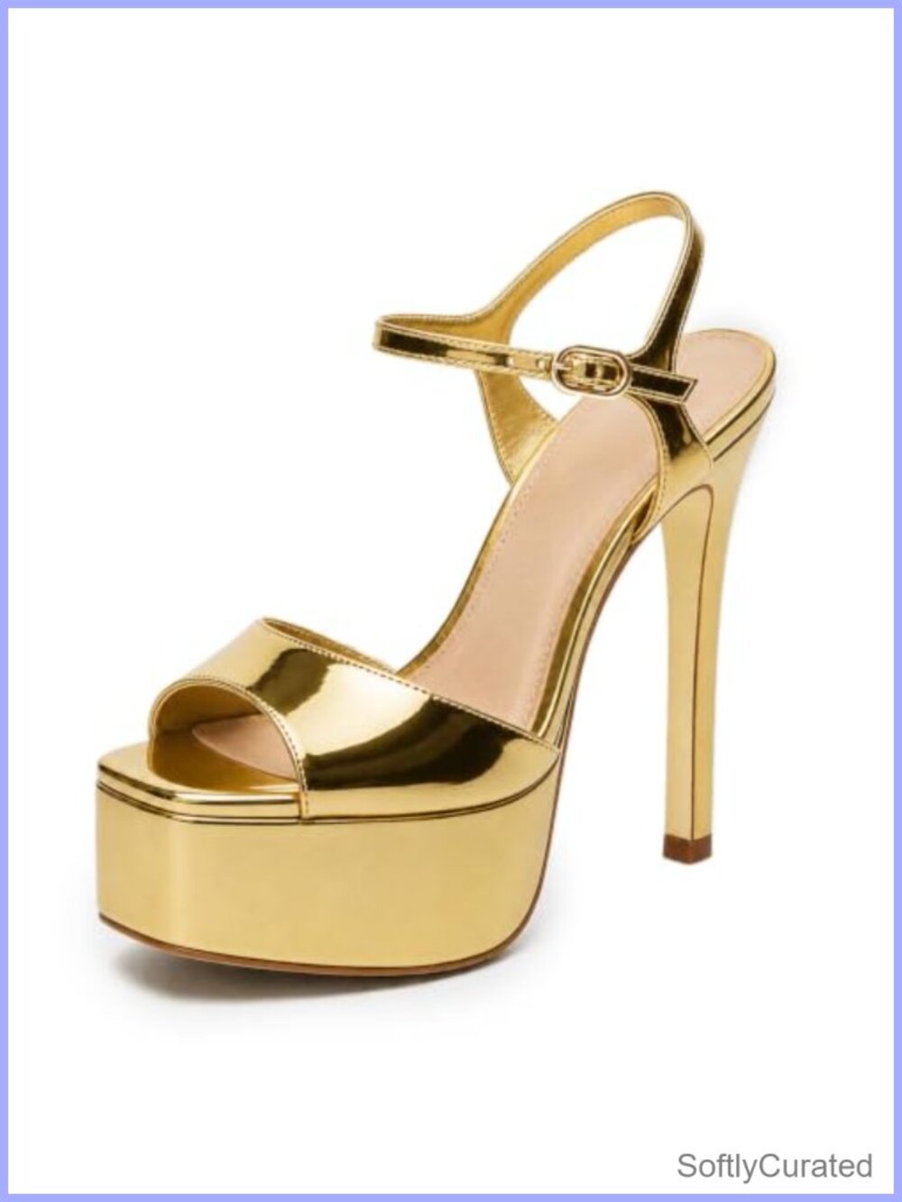 UBWDU Women's Square Open Toe Ankle Strap Stiletto High Platform Heels